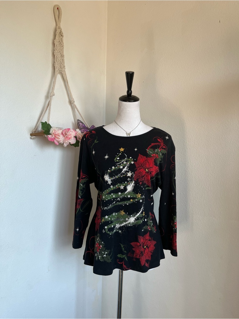 Vintage Women's Black Christmas Long Sleeve Top size L